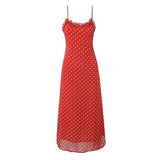 Foridol Polka Dot Printed Vintage Red Summer Dress Women Sleeveless Strappy Midi Boho Vestidos Spring Straight Beach Sundress