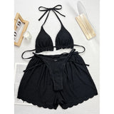 Ruffled Firlled Halter Bikini Women Swimwear Female Swimsuit Three-Pieces Bikini Set With Shorts Bather Bathing Suit Swim V5673