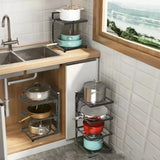 4-Tier Adjustable Pot Rack for Home Use Cookware Storage Rack Under-Sink/Countertop Storage Rack