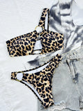 2026 New Sexy Bikini Women Push Up Leopard Hollow Single Shoulder Metal Circles Swimwear Swimsuit Beach Bikinis Set Bathing Suit