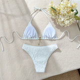 Wrinkled Halter Bikini Women Swimwear Female Swimsuit Two-Pieces Bikini Set Brazilian High Cut Bather Bathing Suit Swim V6209