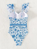 2026 Printed Swimsuit One Piece Ruffle Trim Push Up Swimwear Women Sexy Bathers Bathing Swimming Swim Suit Female Beachwear XXL