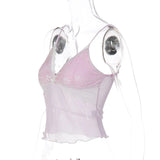 FDYOUI Y2K Pink Camisoles Women Sexy V-neck Lace Patchwork Tank Tops 2026 Summer Backless Sleeveless Corset T-shirt Streetwear