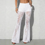 Women's summer lace see-through high-waist flared pants sexy bootcut trousers hot girl style