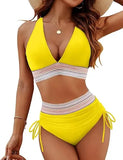 2025 New Bikini European and American Ribbon Deep V Bareback Sexy Bikini Split Swimsuit Swimsuit