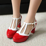 Spring Autumn New Style Fashion High-heeled Women's Shoes Color Block Round Head Shallow Mouth Buckle Square Heel Women's Shoes