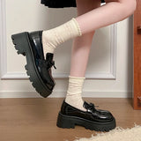 2025 Bowknot Decor Platform Loafers Women Fashion High Heel Jk Pu Leather Shoes Woman Korean Slip On Thick Sole Shoes Female