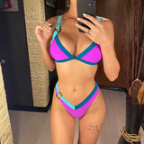 Sexy Splicing Brazilian High Leg Cut Bikini Women Swimwear Female Swimsuit Two-Pieces Bikini Set Bather Bathing Suit Swim V4749