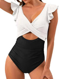 2026 Hollow Out Cross Ztvitality Swimsuit One Piece Solid Ruffle Swimwear Women Bathing Swimming Swim Suit Female Beach Wear