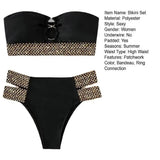 2Pcs/Set Women Bikini Set Ring Connection Off Shoulder Bathing Suit Elastic Waistband Backless High Cut Lady Beach Bikini Suit