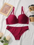 New Hot Selling Solid Color Daily 2-piece Set with Steel Rim push up Bra for Women Underwear Set J2611