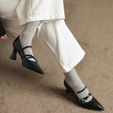 2026 Metal Buckle Hollow Sandals Office girl Pointed  Thin Heel Patent Leather Fashion Single Shoe 35-42 Big Size Women Shoes