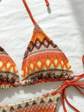 Sexy Red Striped Knitted Bikini Set 2026 Women Patchwork Push Up Bra Thong Swimsuit Beach Bathing Suit Cover Up 3 Piece Swimwear