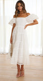 Foridol Off Shoulder Summer Spring Midi Dresses Women Casual Puff Sleeve A-line Beach Vestidos Yellow Beach Party New in Dress