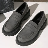 Basic Gray Faux Suede Loafers Shoes Women Slip On Round Toe Loafers Shoes Woman Spring Autumn Plus Size Platform Shoes Ladies