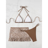 With Leopard Printed Skirt Halter Bikini Female Swimsuit Women Swimwear Three-Pieces Bikini Set Bather Bathing Suit Swim V8325