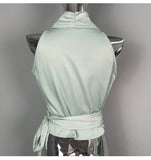 Women Blouses Slim Fit V-neck Lace Up Open Stitch Versatile Sleeveless Top For Female Chiffon Tops Summer Fashion PPAY