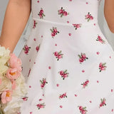 1 Piece Floral Print Ruffled Lace Camisole Nightgown for Women