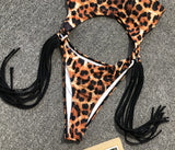 DEKA Long Tassel One Piece Swimwear Hollow Out Women Backless Swimming Suit Cut Out Halter Cross Swimsuit Female Beachwe Bathing
