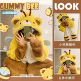 Cartoon Honeybee Pajamas Robes Slipper Kigurumi Unicron Anime Flannel Nightgown Winter Nightdress Party Cosplay Costume Slipper