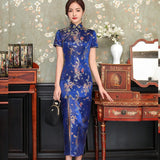 Large Size Sexy Slim Long Qipao Dress Women Retro Elegant Cheongsam Short Sleeve Brocade Dragons and Phoenixes Clothes Vestidos