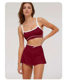 2 Pieces Women's Nude Yoga Set Bra Skirt Tracksuit Running Fitness Sports Set Slim Fit High Waist Beautiful Back Suit