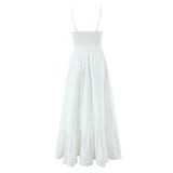 Women's Fashion All-Cotton Strap Long Dress Women's Satin Dress Lace Trim Elegant Evening Wear Dress For Woman Sleeveless GNTG