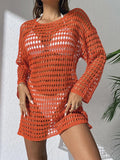 Womens Beach Cover Up Knit Solid Color Long Sleeve Dress Sexy Slim-Fit Beachwear Cover Up Beach Holiday Sun Protection Clothing