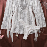 Toucheart Erotic Dress Elegant Palace-style Fringed Cardigan Spliced with See-through Intimate Lace Purelust Hip-hugging Dress