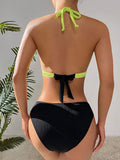 Color Block Triangle Bikini 2026 Women Cut-out Waist Swimwear Female Sexy Swimsuit Beachwear Bathing Swimming Swim Suit
