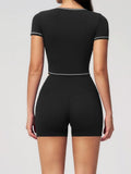 Speed Drying Tight Yoga Sets Women Color Contrast Short Sleeve Slim Sports Top High Waist Leggings Running Fitness Athletic Wear