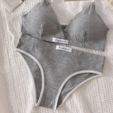 Women Cotton Bra And Panties Set Low Rise Briefs Panties Non-Wire Vneck Bras Sexy Lingerie Push Up Brassiere Female Underwear