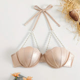Women's Seashell Tops Backless Halter Bikini Bra Bathing Suit with Pearl Chain Bohemian Beach Vest