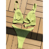 Sexy High Leg Cut Ribbed Bikini Women Swimwear Female Swimsuit Two-Pieces Bikini Set Padded Bather Bathing Suit Swim Lady V3255
