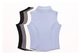 Women Zipper Yoga Shirts Solid Stand Up Collar Elastic Slim Fit Sports Jacket Breathable Sleeveless Sunscreen Workout Clothes