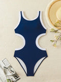DEKA 2026 Striped High-Neck Swimwear Women Hollowed Out One Piece Swimsuit Patchwork Monokini Female Backless Beach Bathing Suit