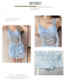 Swimsuit Women's Two-piece Fairy Style Sexy Hot Spring Skirt Style Three-dimensional Flower Ribbon Swimsuit