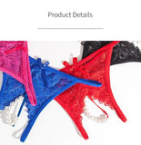 Hot Sexy Mesh Hollow Female Lingerie Transparent Crotchless Women Lace Open Crotch Beading Panties Underwear Erotic Costume