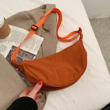 1pc Women Large Color Solid Nylon Half Moon Daily Street Fanny Pack Waist Bag Capacity Travel Crossbody
