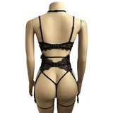 Women's Sexy Lingerie Set - Lace Patchwork See Through Bra & Garter Thongs  -  2024 Erotic Lingerie Costume