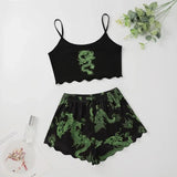 Summer Pajamas Set for Women Nightwear Sexy Dragon Printed Vest Halter Top Shorts Suit Homewear Sleepwear Loungewear