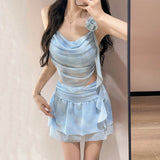 Swimsuit Women's Two-piece Fairy Style Sexy Hot Spring Skirt Style Three-dimensional Flower Ribbon Swimsuit