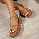 Plus Size 43 Ankle Buckle Thick Sole Rome Sandals Women 2026 Pu Leather Platform Beach Sandles Woman Non Slip Summer Sandalias