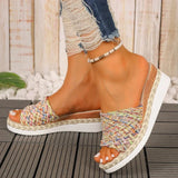 Fashion Mix Color Woven Sandals Women 2025 Summer Wedge Heel Bohemian Sandals Woman Lightweight Platform Sandles Plus Size 36-43
