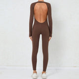 Women's Seamless Yoga Jumpsuits Backless Sexy Long-Sleeved One-Piece Butt-Lifting Gym Nude Feel Workout Gym Training Bodysuits