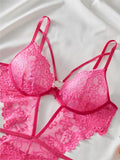 Women Lace Bodysuit Female Underwear Floral Embroidery Heart Shaped Ornament Design Bodycon