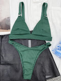 Ribbed Triangle High Cut Bikini Women Swimsuit Female Thong Swimwear Two Pieces Bikini Set Rings Bather Bathing Suit Swim Lady