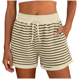 Y2k Cute Contrast Color Elastic High Waist Striped Shorts Women Drawstring Summer Shorts With Pockets Loose Fit Ribbed Shorts