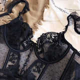 Women's French Lace Lingerie Set Sexy Ultra Thin See Through Bra & Thong Shaping Camisole Embroidery Underwear Set Hot Tushy P P