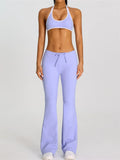 Breathable Yoga Suit for Women Color Contrast Shockproof Sports Bra Drawstring High Waist Pants Gym Running Fitness Suits